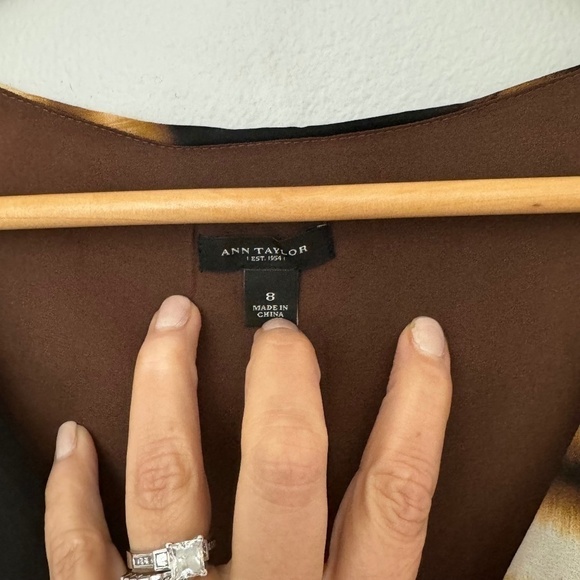 Ann Taylor Sheath Dress Silk Ruched Sides Sleeveless Neutral Black Brown Cream - Picture 10 of 13